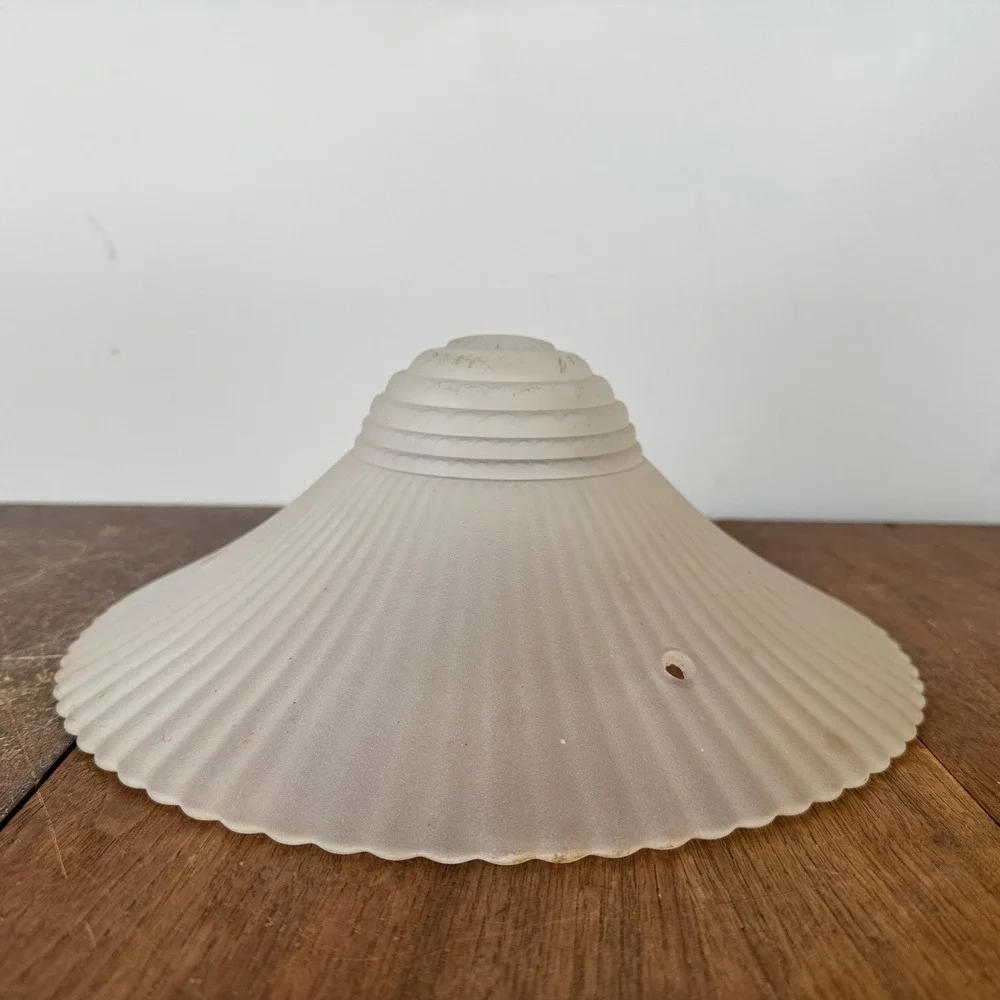 MCM Vintage White Frosted Glass Lamp Shade Scalloped Edge Ribbed Design Art Deco